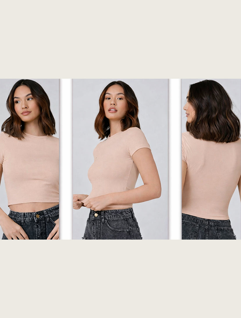 Crop Top Básico Ajustado Manga Corta