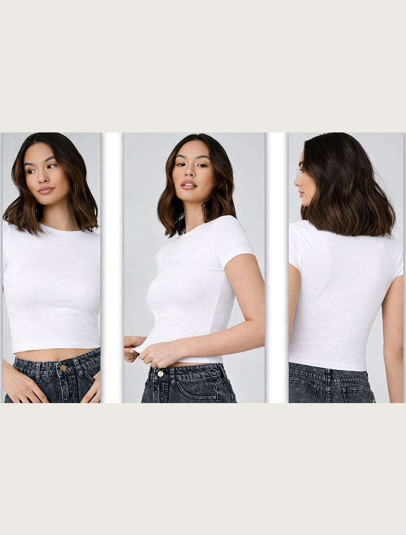 Crop Top Básico Ajustado Manga Corta