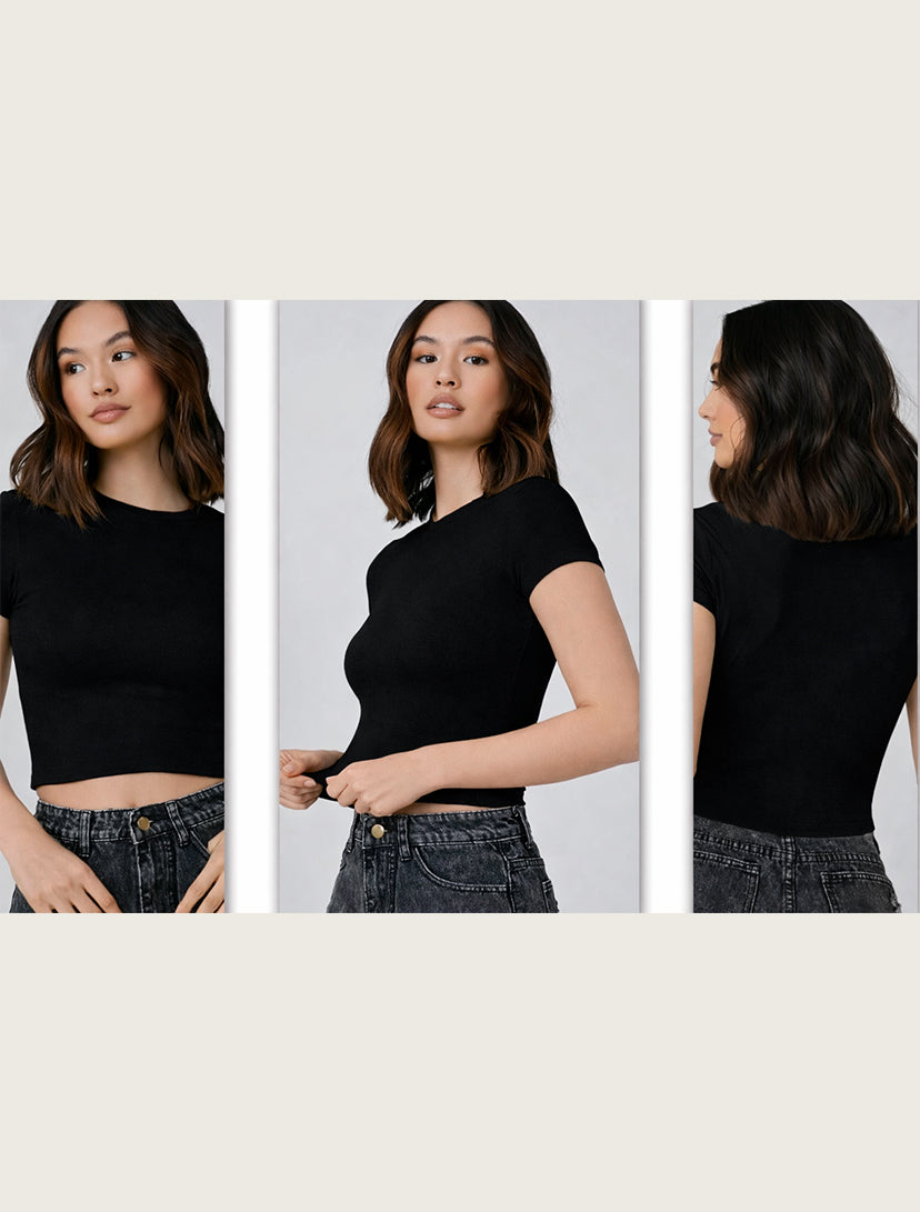 Crop Top Básico Ajustado Manga Corta