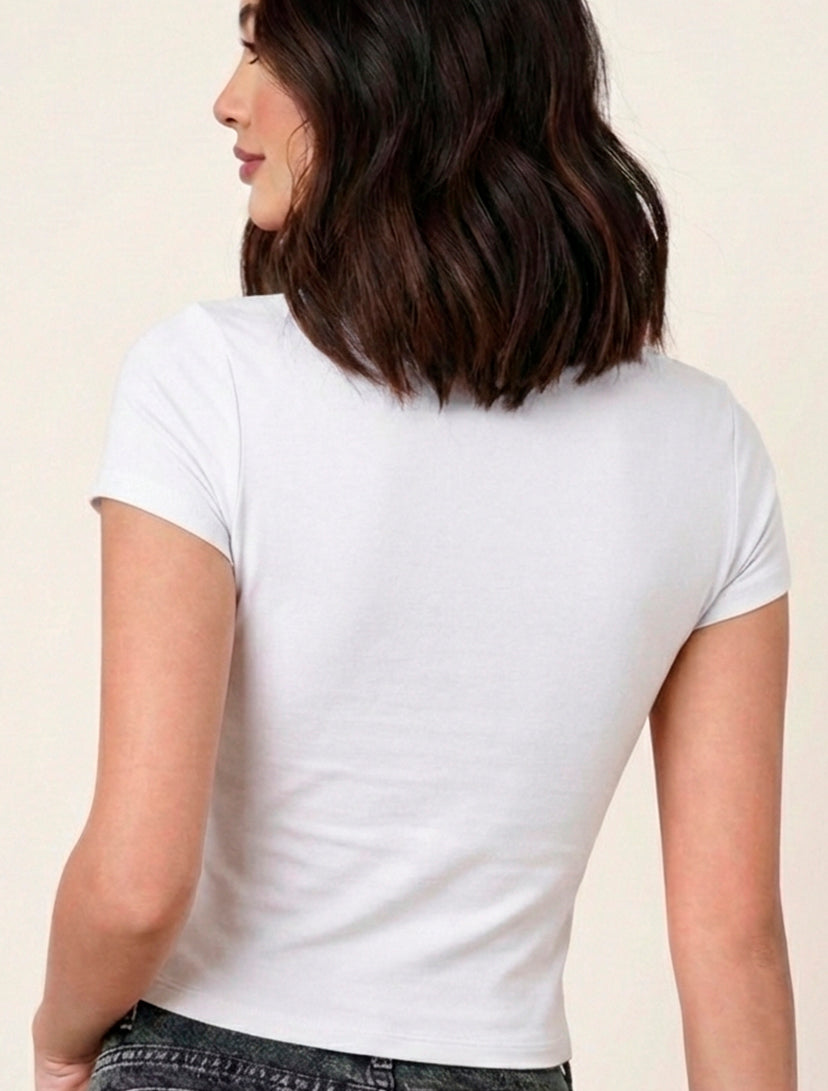 Crop Top Básico Ajustado Manga Corta