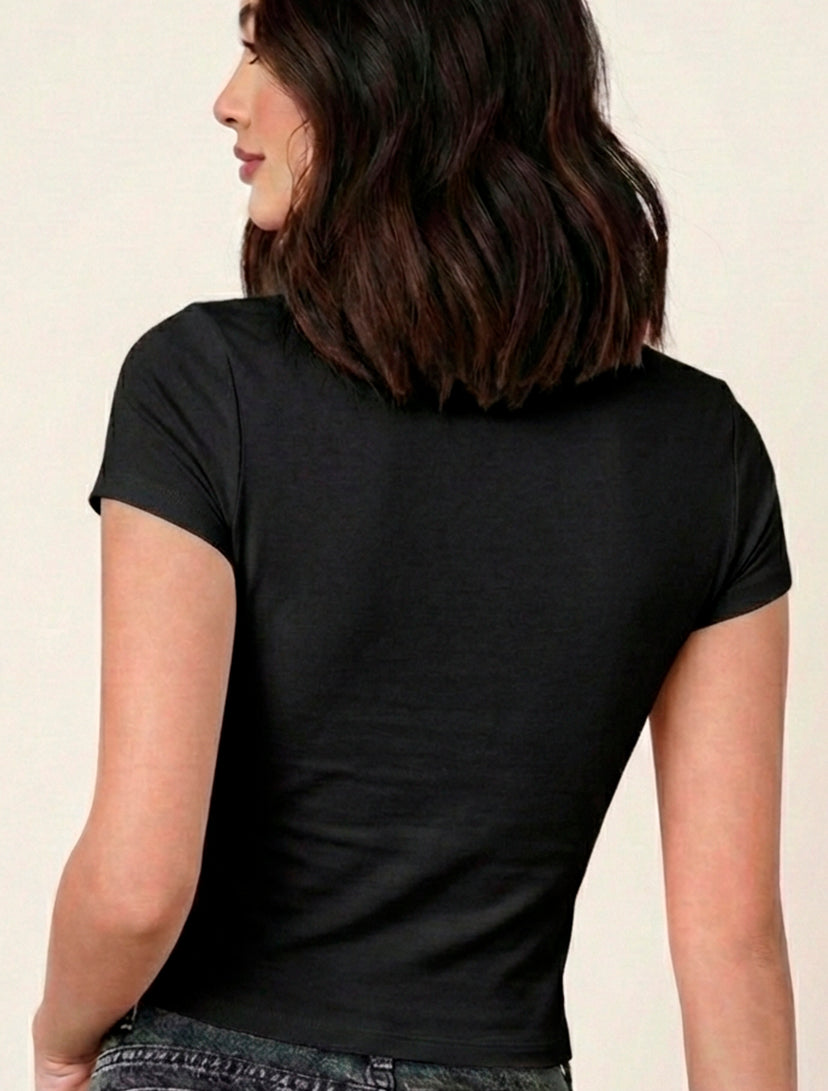 Crop Top Básico Ajustado Manga Corta