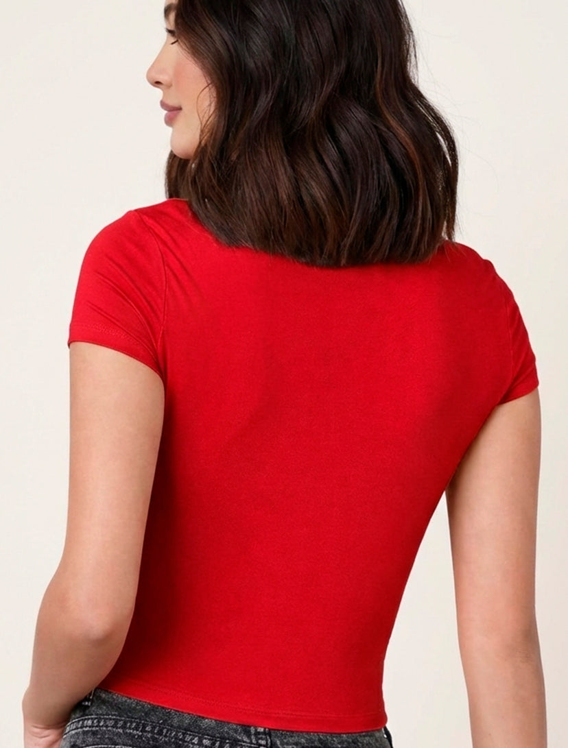 Crop Top Básico Ajustado Manga Corta