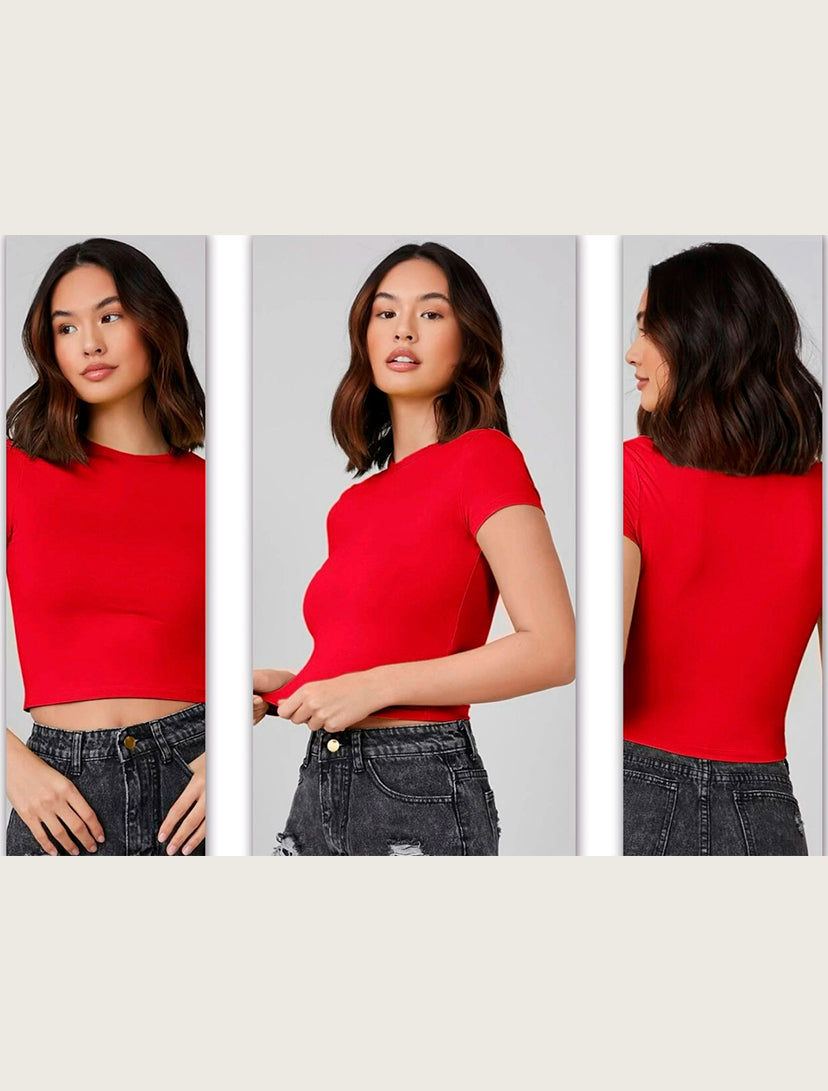 Crop Top Básico Ajustado Manga Corta